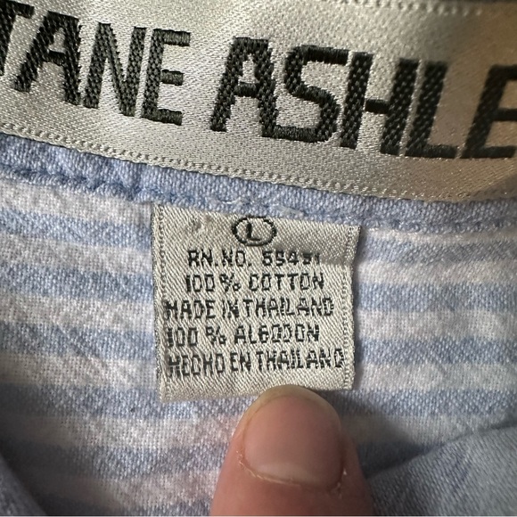 Women’s Large Vintage 90’s Button Blue White Stripe Shirt Autumn Embroidery - Picture 5 of 6